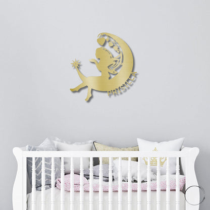 Fairy Moon Custom Name Metal Art Wall Sign