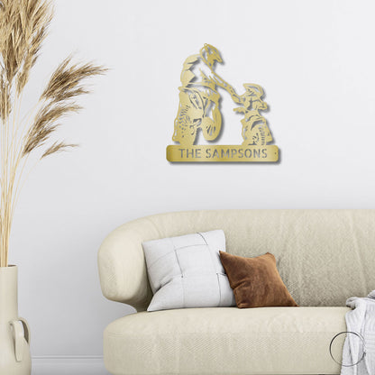 Father and Son Motocross Personalized Name Indoor Outdoor Steel Wall Sign Metal Art