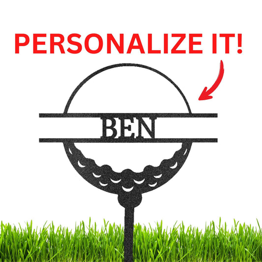 Golf Ball Tee Personalized Name Address Outdoor Steel Stake Sign Metal Art Yard Sign - Mallard Moon Gift Shop