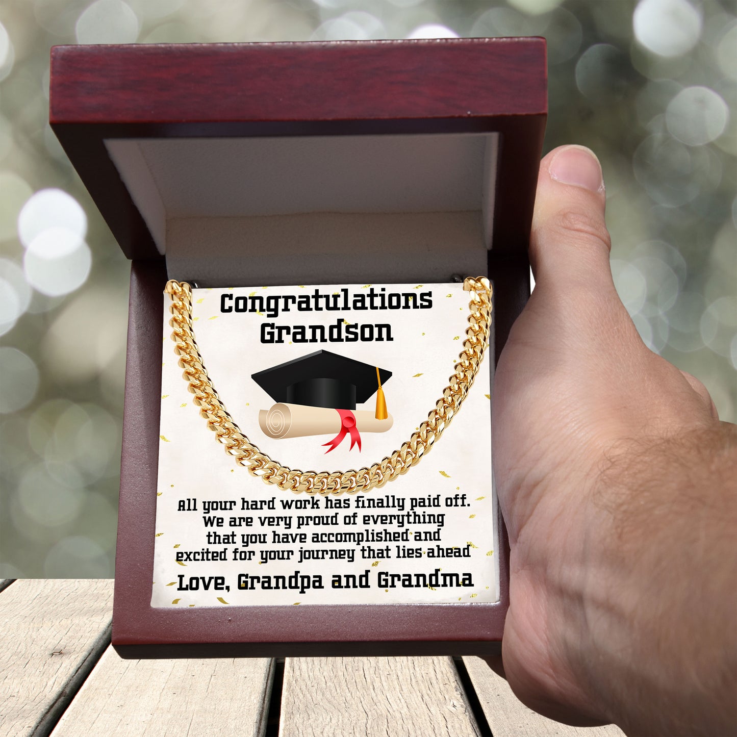 Grandson Graduation 2024 Congratulations Cuban Chain Link Necklace