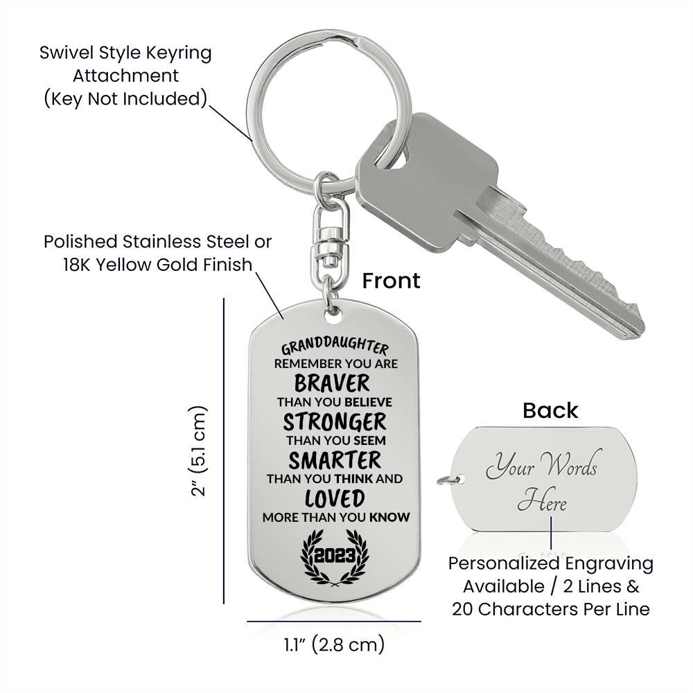 Granddaughter 2023 Graduation Engraved Keychain - Mallard Moon Gift Shop