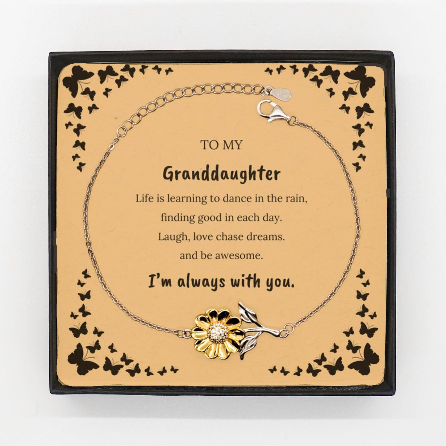 Granddaughter Christmas, Sunflower Bracelet, Motivational Message Card Gifts, Birthday Gifts For Granddaughter, To My Granddaughter Life is learning to dance in the rain, finding good in each day. I'm always with you - Mallard Moon Gift Shop