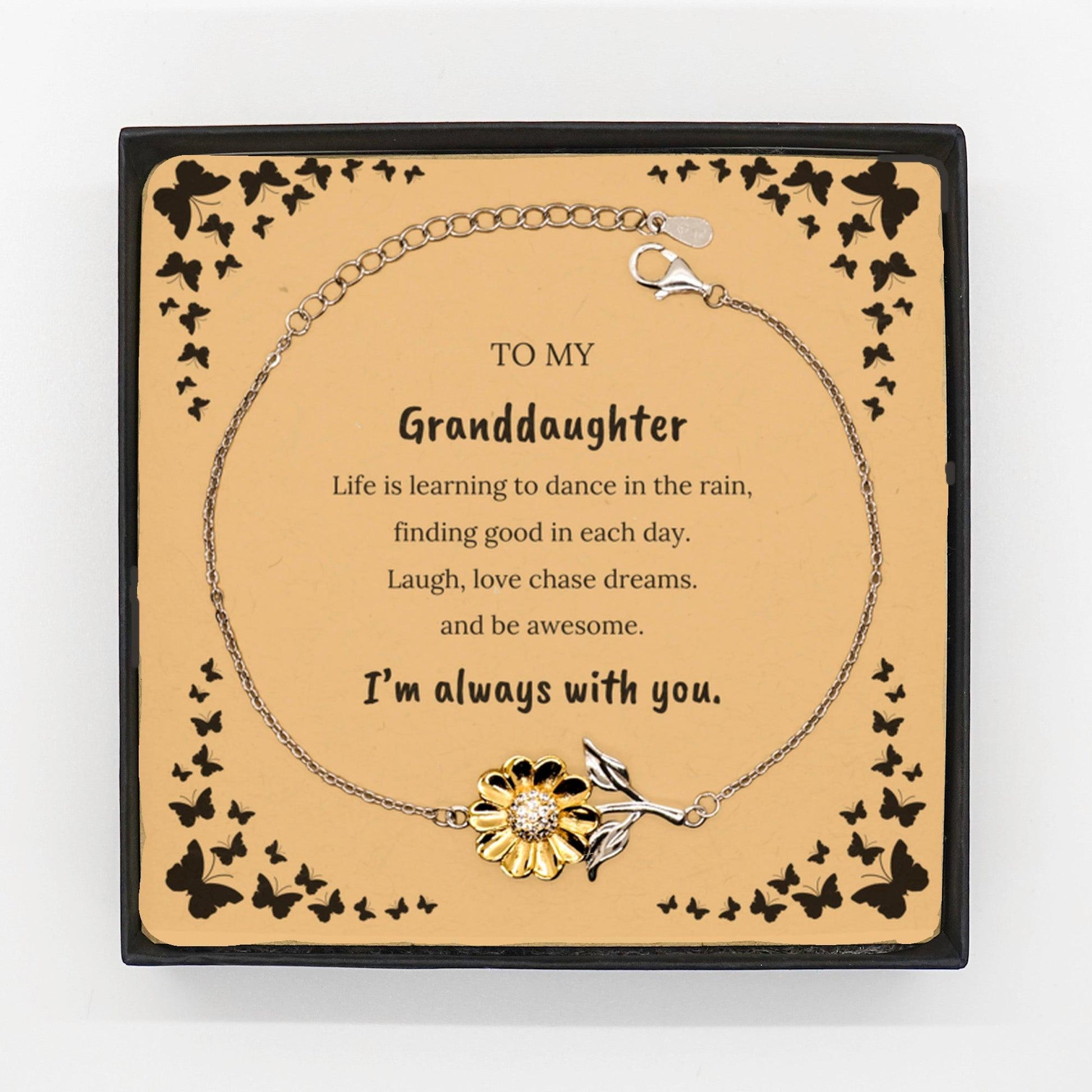 Granddaughter Christmas, Sunflower Bracelet, Motivational Message Card Gifts, Birthday Gifts For Granddaughter, To My Granddaughter Life is learning to dance in the rain, finding good in each day. I'm always with you - Mallard Moon Gift Shop