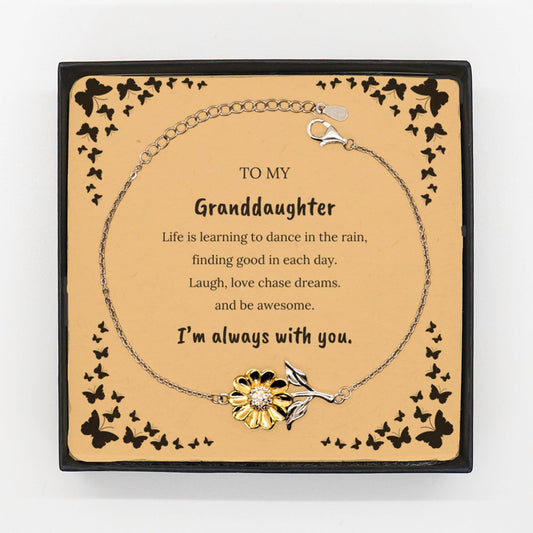 Granddaughter Christmas, Sunflower Bracelet, Motivational Message Card Gifts, Birthday Gifts For Granddaughter, To My Granddaughter Life is learning to dance in the rain, finding good in each day. I'm always with you - Mallard Moon Gift Shop