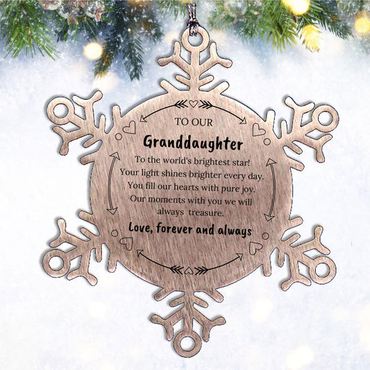 Granddaughter Engraved Snow Flake Christmas Ornament - You fill Our Hearts With Pure Joy. Our Moments With You We Will Always Treasure. - Mallard Moon Gift Shop
