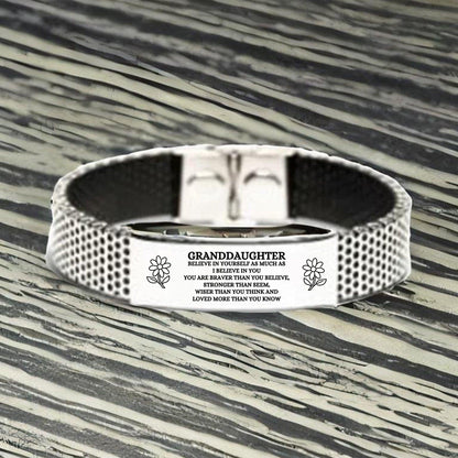 Granddaughter Engraved Stainless Steel Mesh Bracelet, Motivational Birthday, Christmas Holiday Gifts For Granddaughter, You are Braver than you Believe, Loved More than you Know - Mallard Moon Gift Shop