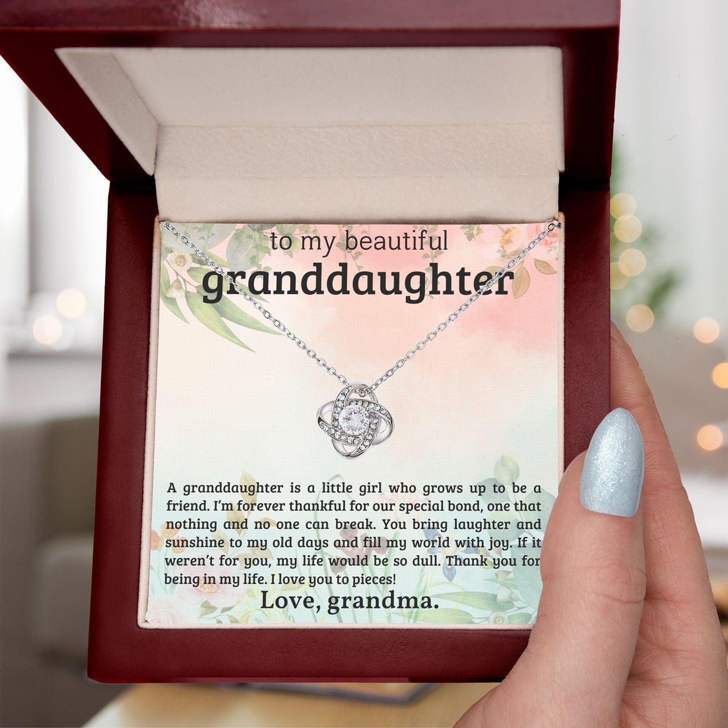 Granddaughter You Bring Laughter and Sunshine - Love Knot Necklace - Mallard Moon Gift Shop