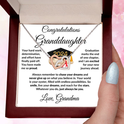 Granddaughter Jewelry Graduation Class of 2024 Personalized Interlocking Hearts Pendant Necklace with Heartfelt Message and Gift Box