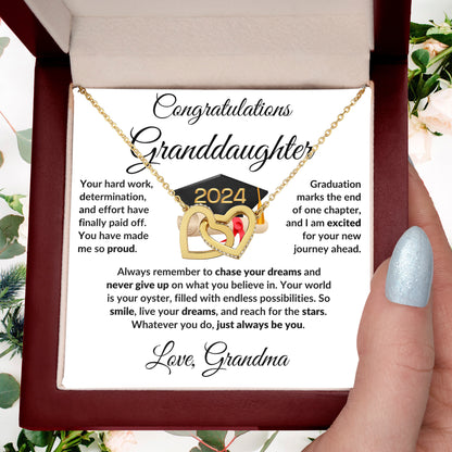 Granddaughter Jewelry Graduation Class of 2024 Personalized Interlocking Hearts Pendant Necklace with Heartfelt Message and Gift Box