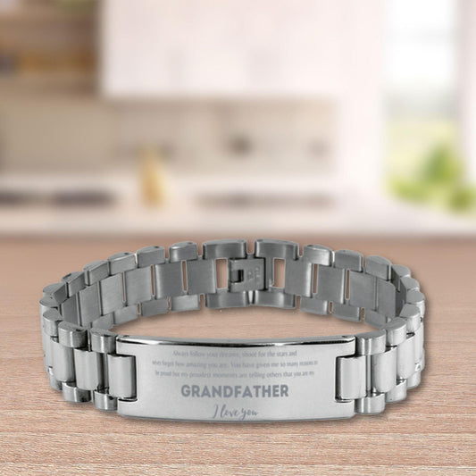 Grandfather Ladder Stainless Steel Engraved Bracelet- Always follow your dreams Birthday Christmas Holiday Jewelry Gifts - Mallard Moon Gift Shop