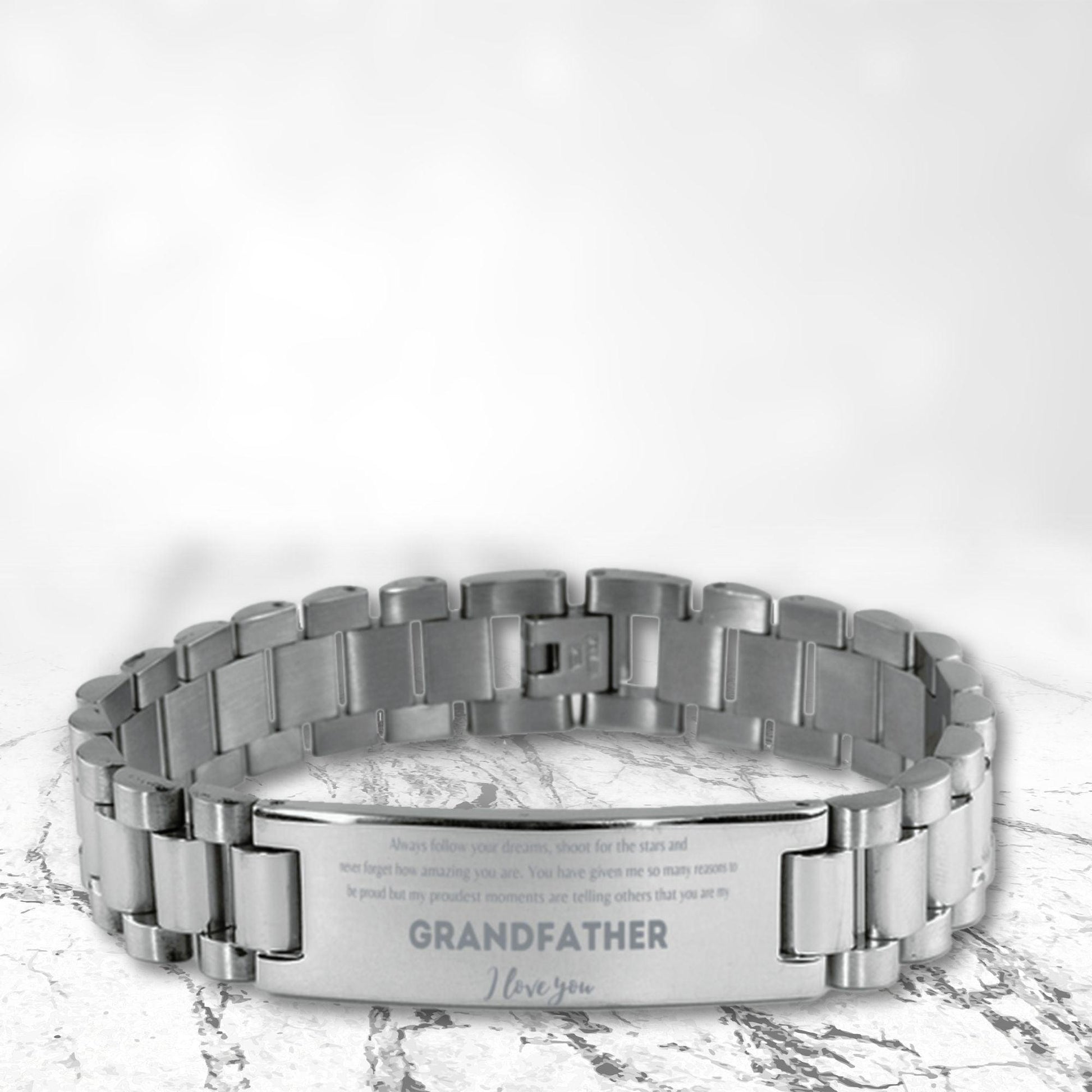 Grandfather Ladder Stainless Steel Engraved Bracelet- Always follow your dreams Birthday Christmas Holiday Jewelry Gifts - Mallard Moon Gift Shop