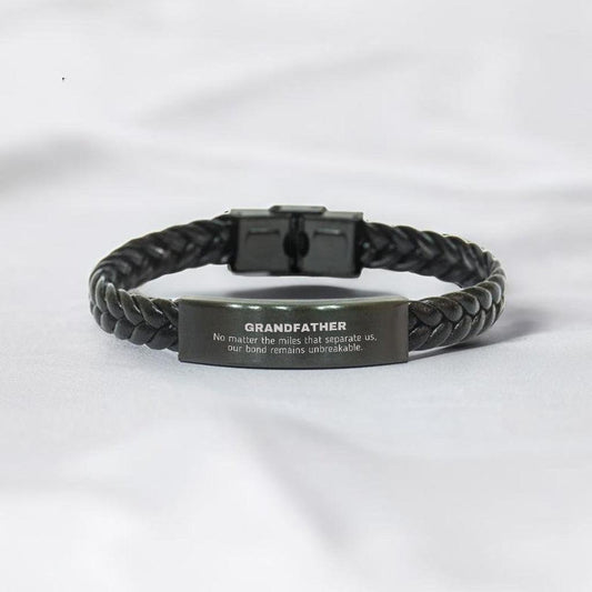 Grandfather Long Distance Relationship No matter the miles that separate us, Our Bond Remains Unbreakable Braided Leather Bracelet Birthday Father's Day Christmas Unique Gifts - Mallard Moon Gift Shop