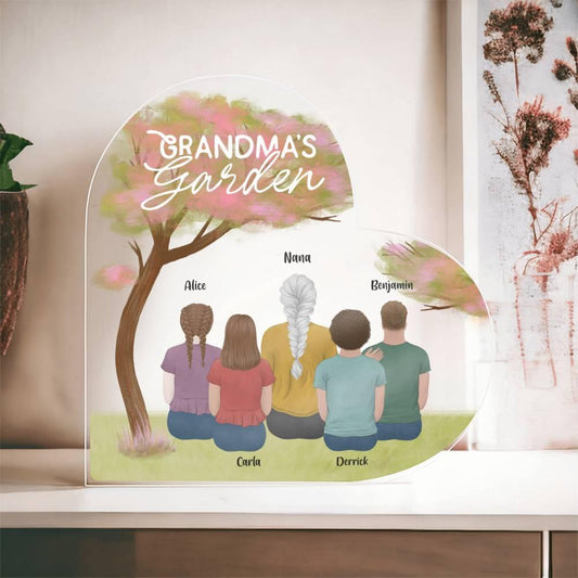 Grandma's Garden Personalized Acrylic Heart Plaque - Mallard Moon Gift Shop