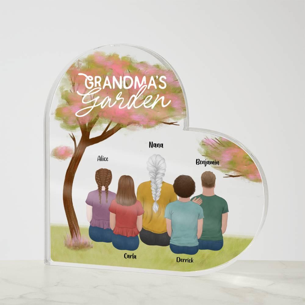 Grandma's Garden Personalized Acrylic Heart Plaque - Mallard Moon Gift Shop