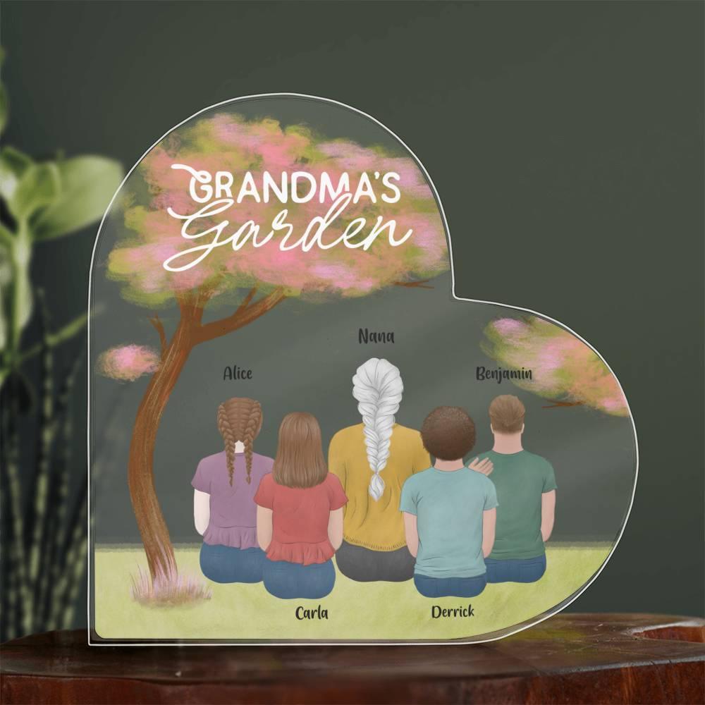 Grandma's Garden Personalized Acrylic Heart Plaque - Mallard Moon Gift Shop