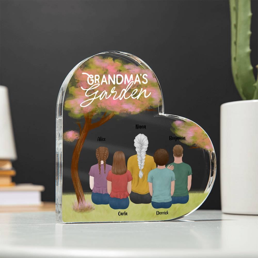 Grandma's Garden Personalized Acrylic Heart Plaque - Mallard Moon Gift Shop