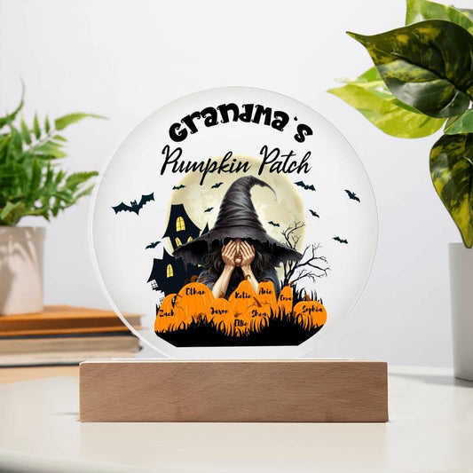 Grandma's Pumpkin Patch - Personalize with Grandkid's Names for a Spooky Halloween Acrylic Plaque - Mallard Moon Gift Shop