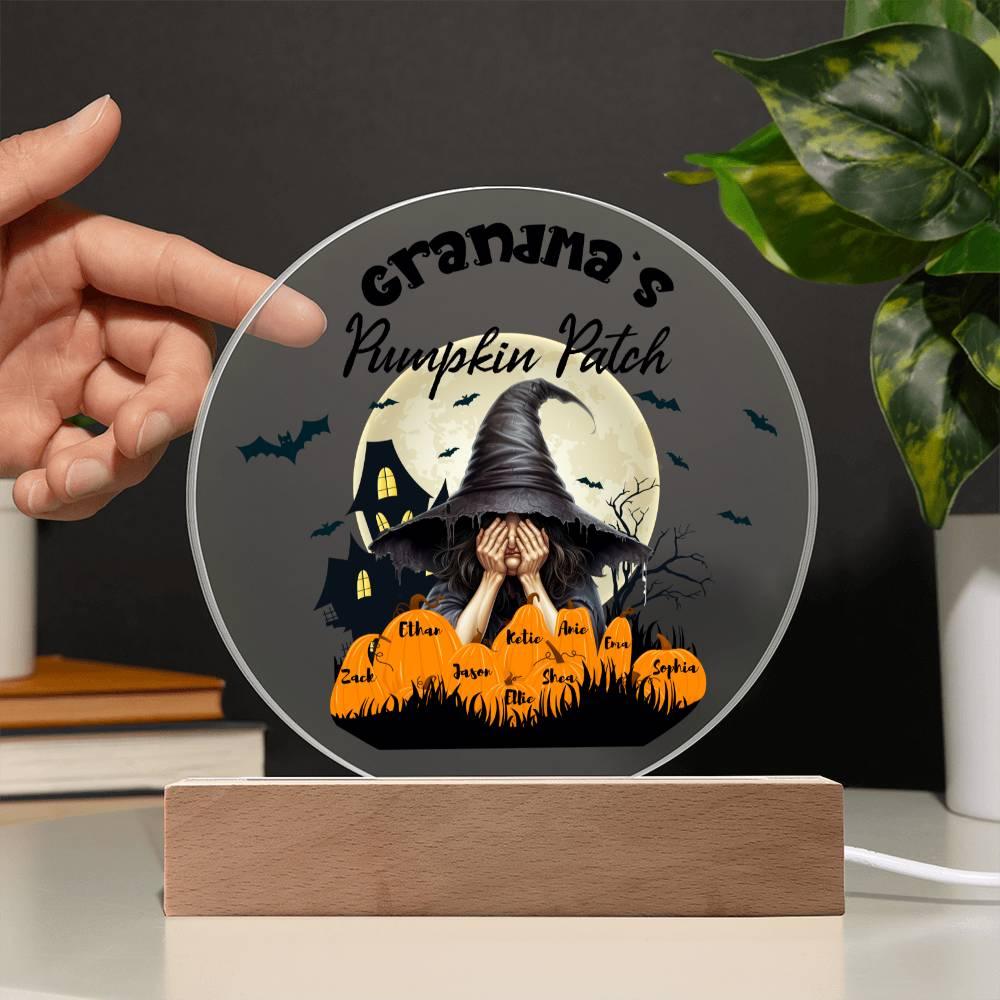 Grandma's Pumpkin Patch - Personalize with Grandkid's Names for a Spooky Halloween Acrylic Plaque - Mallard Moon Gift Shop