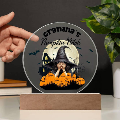 Grandma's Pumpkin Patch - Personalize with Grandkid's Names for a Spooky Halloween Acrylic Plaque - Mallard Moon Gift Shop