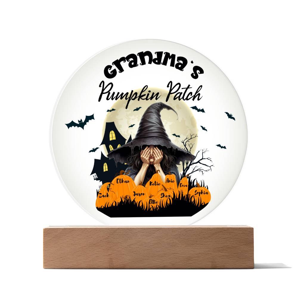 Grandma's Pumpkin Patch - Personalize with Grandkid's Names for a Spooky Halloween Acrylic Plaque - Mallard Moon Gift Shop