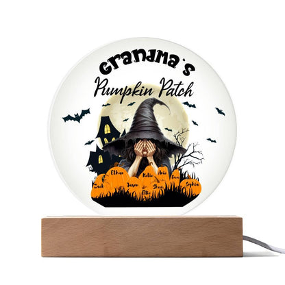 Grandma's Pumpkin Patch - Personalize with Grandkid's Names for a Spooky Halloween Acrylic Plaque - Mallard Moon Gift Shop