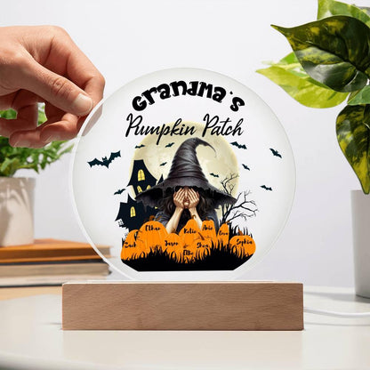 Grandma's Pumpkin Patch - Personalize with Grandkid's Names for a Spooky Halloween Acrylic Plaque - Mallard Moon Gift Shop