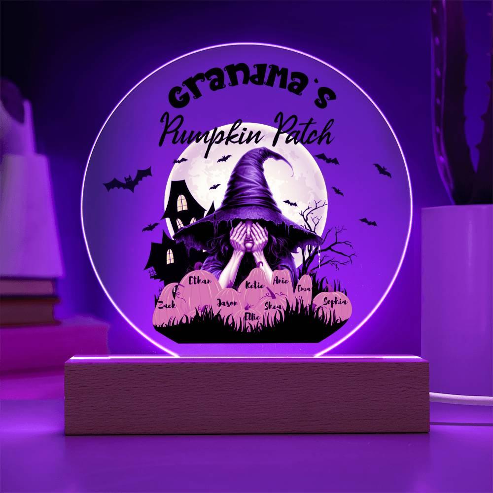 Grandma's Pumpkin Patch - Personalize with Grandkid's Names for a Spooky Halloween Acrylic Plaque - Mallard Moon Gift Shop