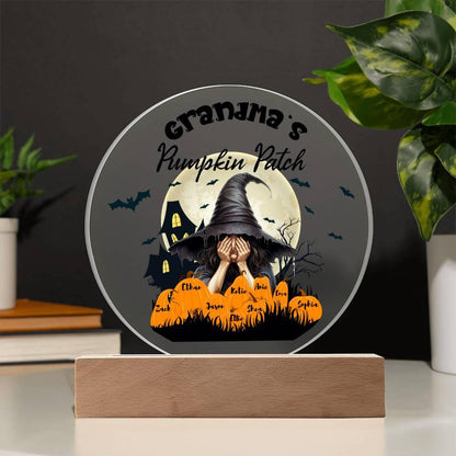 Grandma's Pumpkin Patch - Personalize with Grandkid's Names for a Spooky Halloween Acrylic Plaque - Mallard Moon Gift Shop