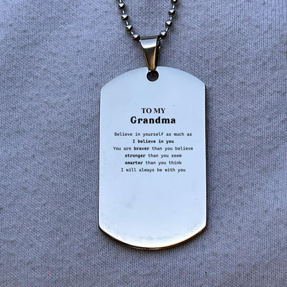 Grandma Silver Dog Tag Engraved Necklace - You are Braver than you Believe, Stronger than you Seem, Inspirational Birthday, Christmas Mother's Day Gifts - Mallard Moon Gift Shop