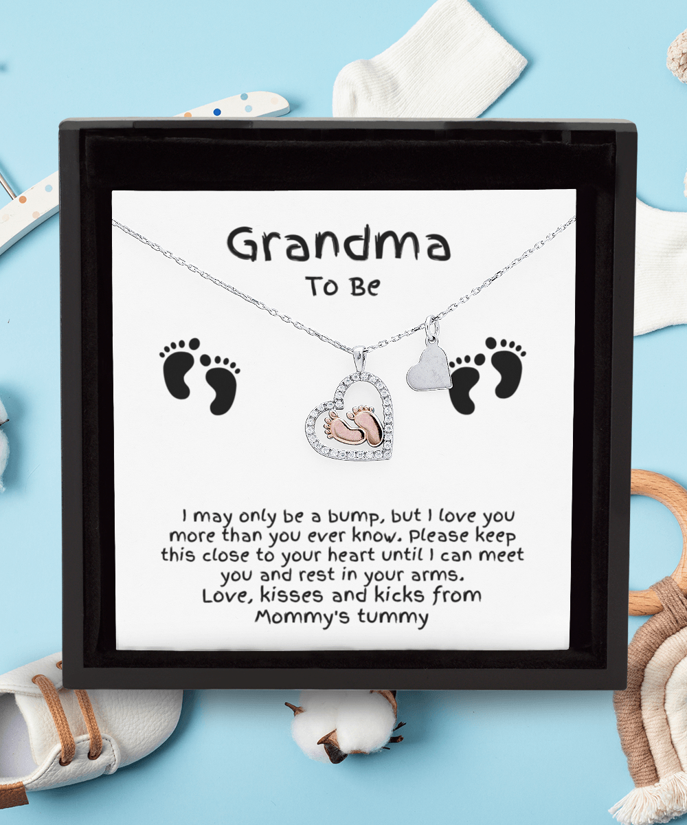 Grandma To Be Birth Announcement Baby Feet Necklace From the Bump - Mallard Moon Gift Shop