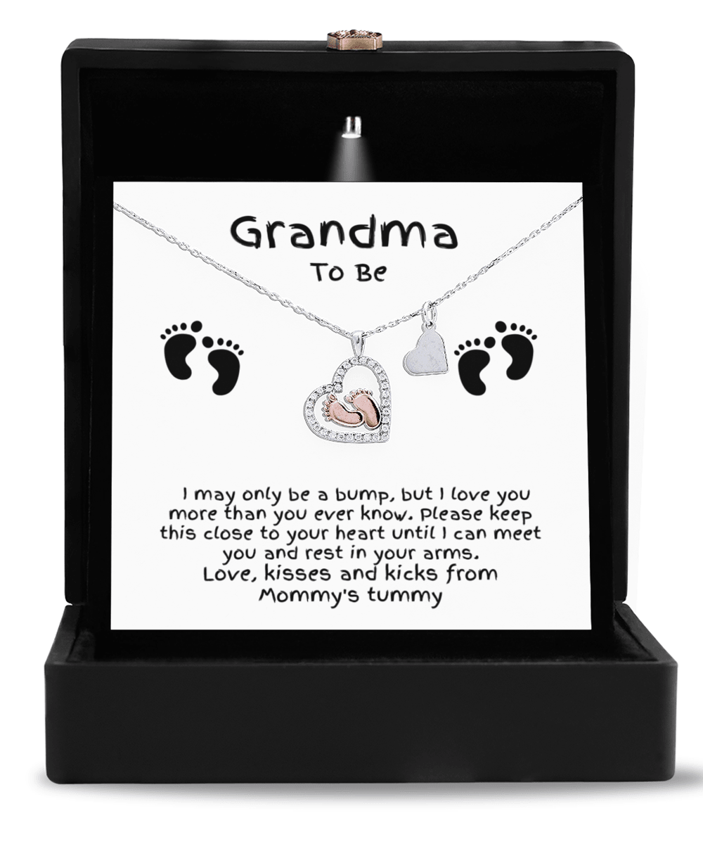 Grandma To Be Birth Announcement Baby Feet Necklace From the Bump - Mallard Moon Gift Shop