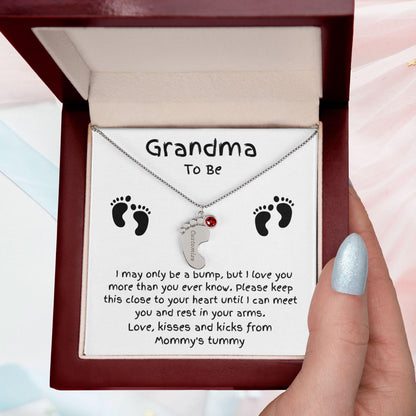 Grandma To Be Custom Engraved Baby Feet Birthstone Necklace - Mallard Moon Gift Shop