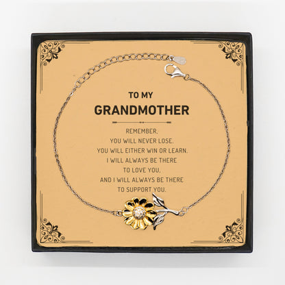 Grandmother Gifts, To My Grandmother Remember, you will never lose. You will either WIN or LEARN, Keepsake Sunflower Bracelet Birthday Christmas Gifts Ideas