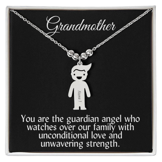 Grandmother You Are the Guardian Angel Engraved Kid Name Pendant Necklace - Mallard Moon Gift Shop