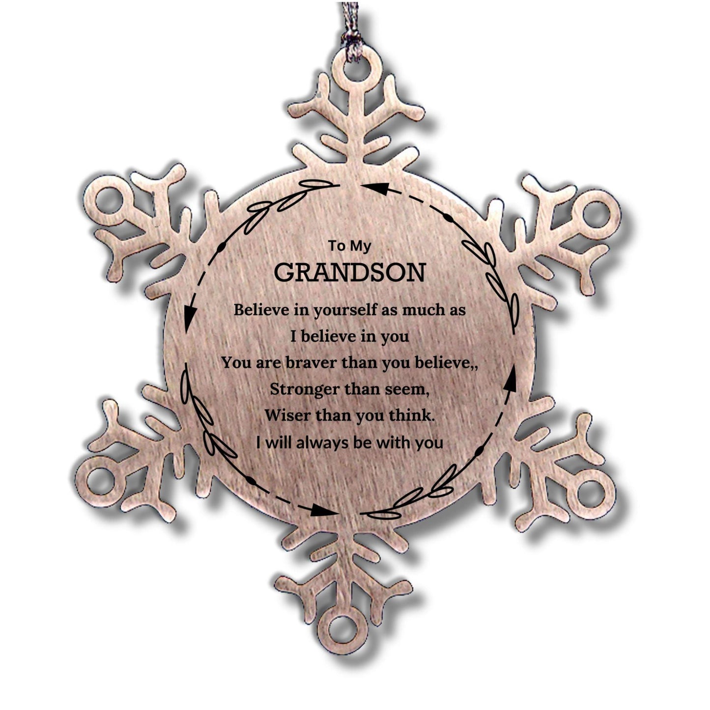 Grandson Christmas Ornament Gifts, Grandson Snowflake Ornament, Motivational Grandson Engraved Gifts, Grandson Birthday, You Are Braver Than You Believe, I will Always be with You - Mallard Moon Gift Shop