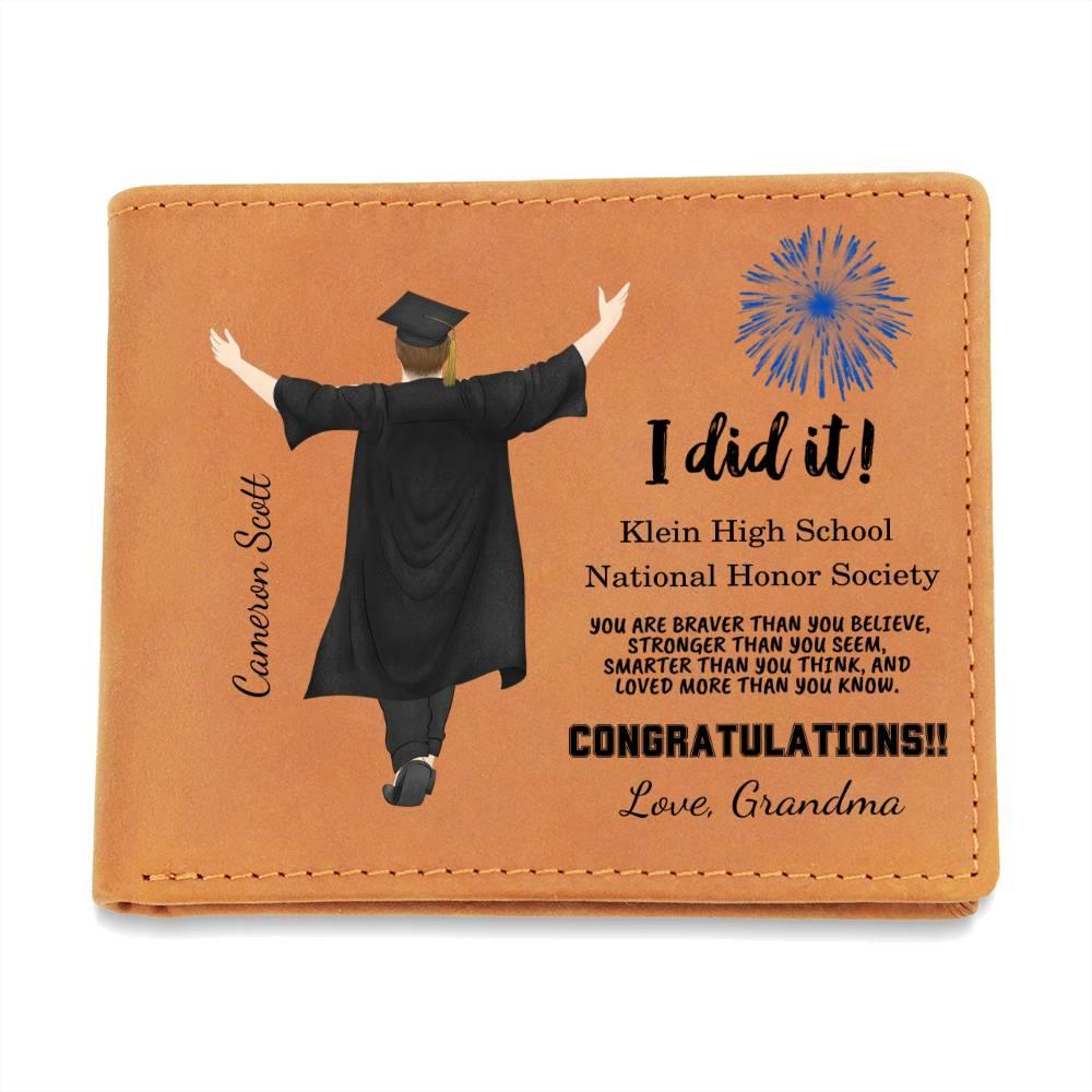 Grandson Custom Graduation Leather Wallet - Mallard Moon Gift Shop