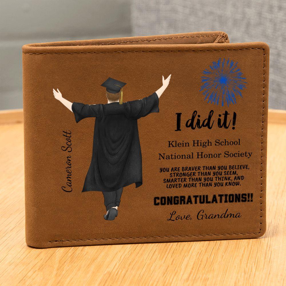 Grandson Custom Graduation Leather Wallet - Mallard Moon Gift Shop