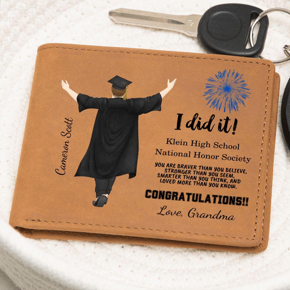 Grandson Custom Graduation Leather Wallet - Mallard Moon Gift Shop