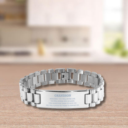 Grandson Engraved Ladder Stainless Steel Bracelet, Remember, You Will Never Lose, You Will Either Win or Learn, Engraved Bracelet for your Grandson, Birthday, Christmas Gifts Ideas - Mallard Moon Gift Shop