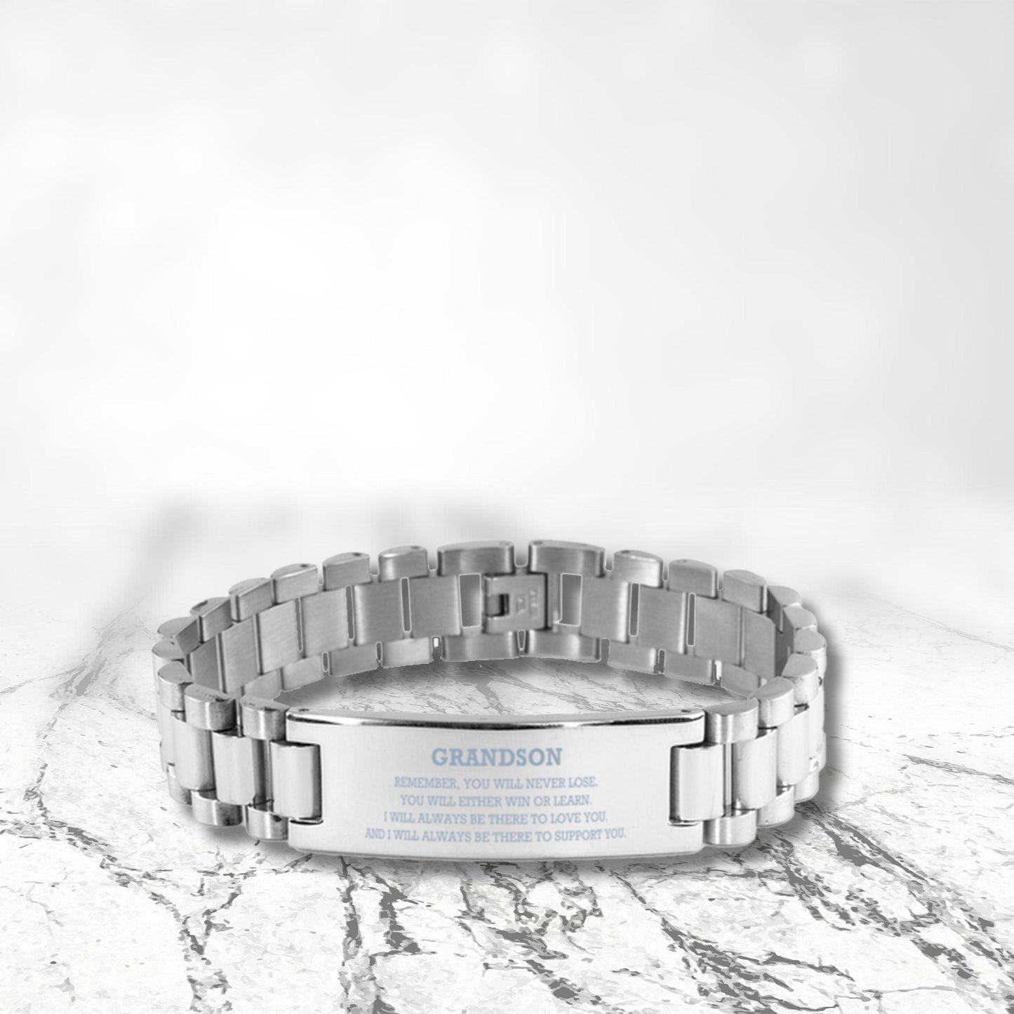 Grandson Engraved Ladder Stainless Steel Bracelet, Remember, You Will Never Lose, You Will Either Win or Learn, Engraved Bracelet for your Grandson, Birthday, Christmas Gifts Ideas - Mallard Moon Gift Shop