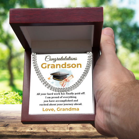 Grandson Graduation Gift - All Your Hard Work Has Paid Off - Personalized Cuban Chain Link Necklace with Message Card and Gift Box