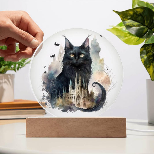 Halloween Charm: Enchanted Black Cat Acrylic Plaque - Mallard Moon Gift Shop