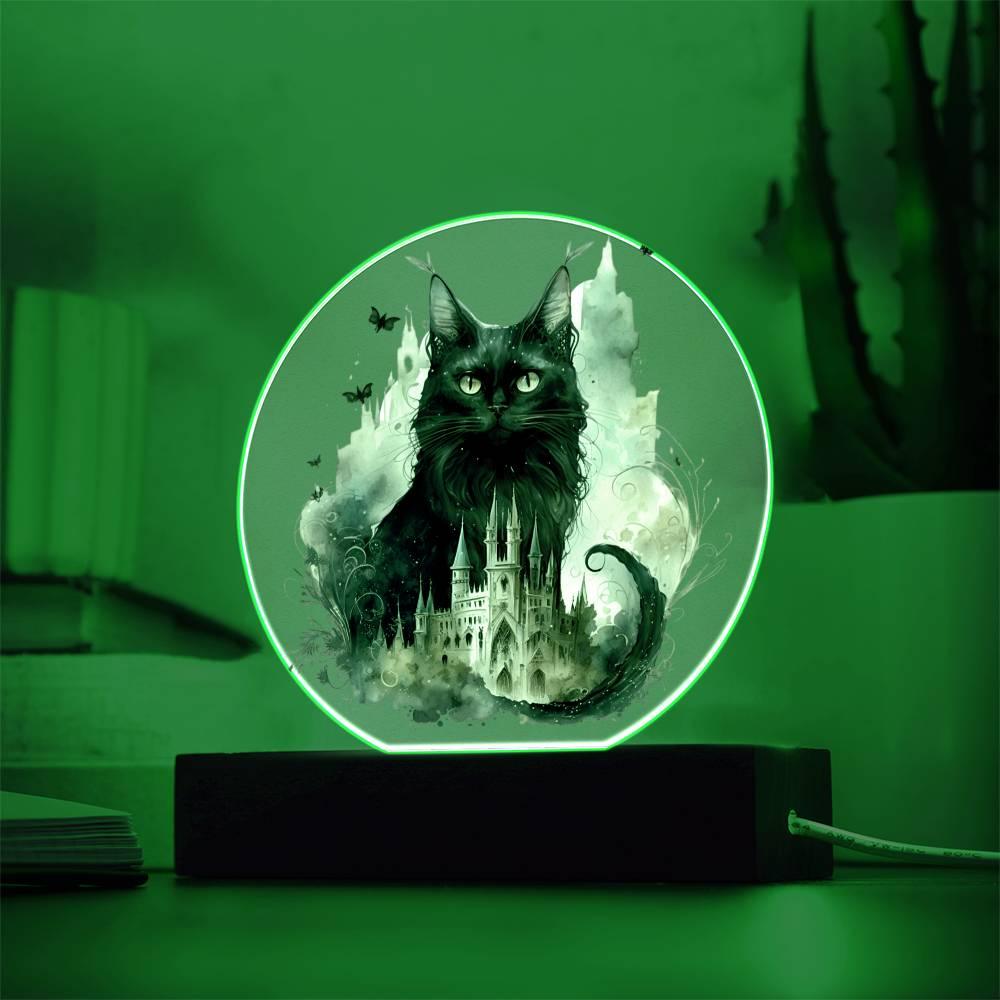 Halloween Charm: Enchanted Black Cat Acrylic Plaque - Mallard Moon Gift Shop