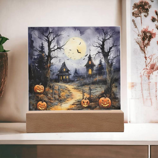 Halloween Haunt: Detailed Mansion Acrylic Plaque - Mallard Moon Gift Shop