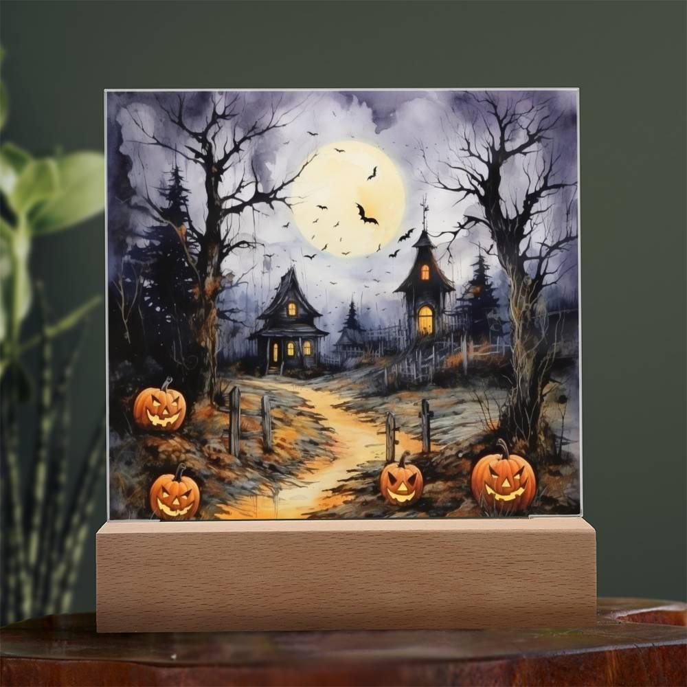 Halloween Haunt: Detailed Mansion Acrylic Plaque - Mallard Moon Gift Shop