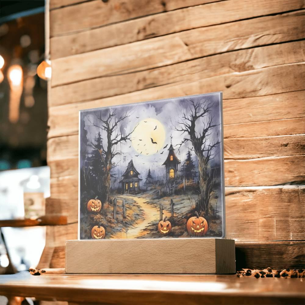 Halloween Haunt: Detailed Mansion Acrylic Plaque - Mallard Moon Gift Shop