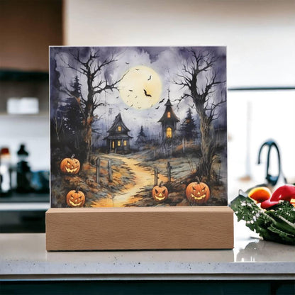 Halloween Haunt: Detailed Mansion Acrylic Plaque - Mallard Moon Gift Shop