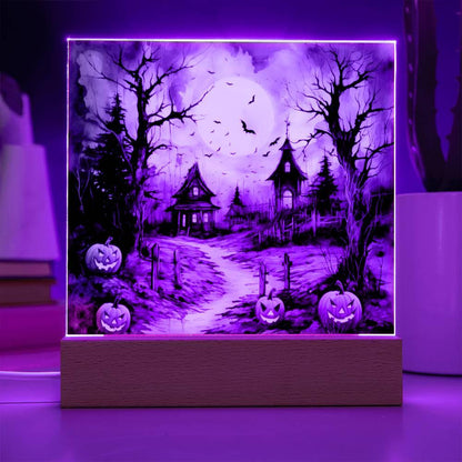 Halloween Haunt: Detailed Mansion Acrylic Plaque - Mallard Moon Gift Shop