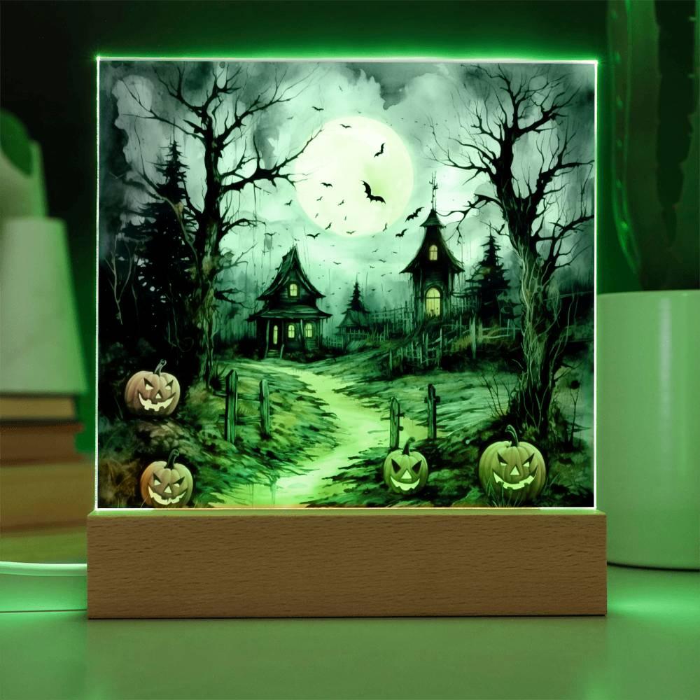 Halloween Haunt: Detailed Mansion Acrylic Plaque - Mallard Moon Gift Shop