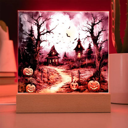 Halloween Haunt: Detailed Mansion Acrylic Plaque - Mallard Moon Gift Shop